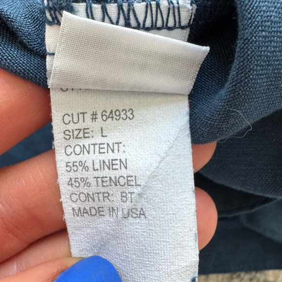 Cut loose Linen tencel blue button down Shirt lagenlook large - Picture 7 of 8